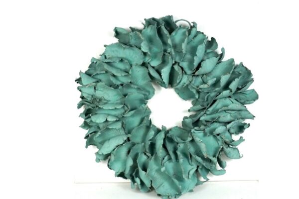 Couronne Deko Kranz Naturkranz Palm Petal Wreath Aqua Green 25cm∅ Handarbeit