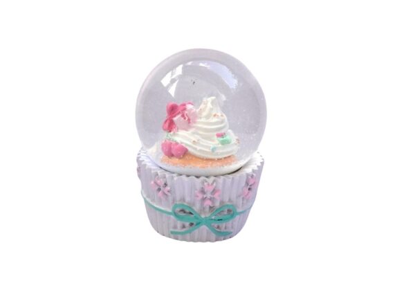 Schneekugel Weihnachtskugel Glimmerkugel Petit Cupcake Present Flieder