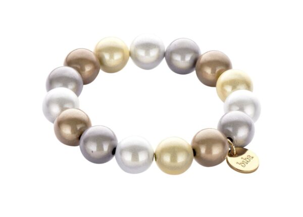 Biba Armband Polymer Perlen Gold Grau Mix 14mm Ø Damen Armband Anhänger Gold