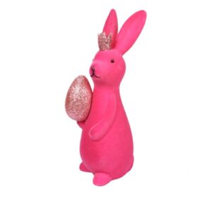 Osterhase Deko Oster Figur Hase mit Ei und Krone Magenta W.Voß 21cm