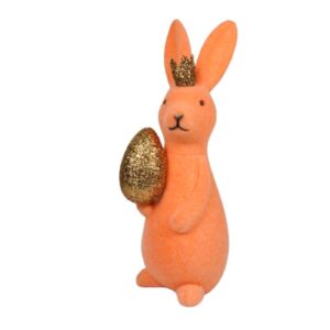 Osterhase Deko Oster Figur Hase mit Ei und Krone Lachs W.Voß 21cm