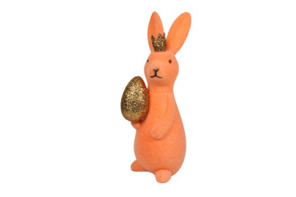 Osterhase Deko Oster Figur Hase mit Ei und Krone Lachs W.Voß 21cm