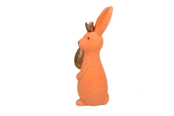 Osterhase Deko Oster Figur Hase mit Ei und Krone Lachs W.Voß 21cm