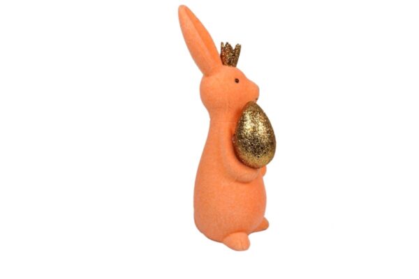 Osterhase Deko Oster Figur Hase mit Ei und Krone Lachs W.Voß 21cm