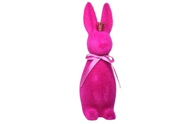 Osterhase Deko Oster Figur Hase mit Schleife Magenta W.Voß 29cm