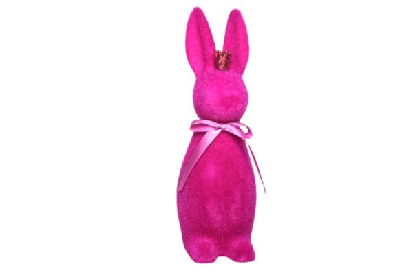 Osterhase Deko Oster Figur Hase mit Schleife Magenta W.Voß 29cm