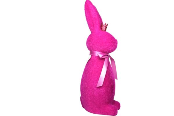 Osterhase Deko Oster Figur Hase mit Schleife Magenta W.Voß 29cm