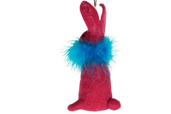 Filzhänger Hase Osterdekoration Figur Hase mit Federboa Blau Werner Voß 19cm