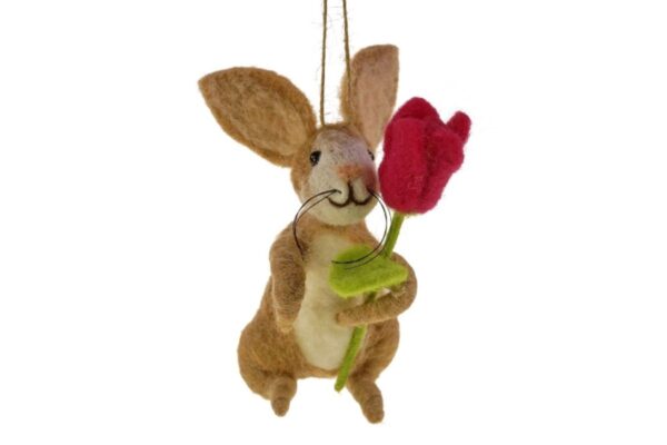 Filzhänger Hase Osterdekoration Figur Hase mit Tulpe Werner Voß 13cm