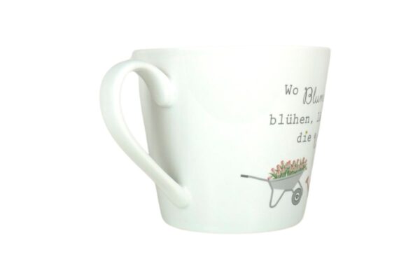 Krasilnikoff Henkeltasse Kaffeetasse Sprüche Tasse Wo Blumen blühen, lächelt die Welt