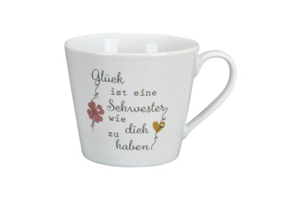 Krasilnikoff Henkeltasse Kaffeetasse Sprüche Tasse Glück ist eine Schwester wie dich zu haben