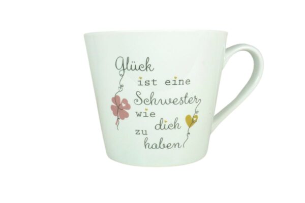 Krasilnikoff Henkeltasse Kaffeetasse Sprüche Tasse Glück ist eine Schwester wie dich zu haben