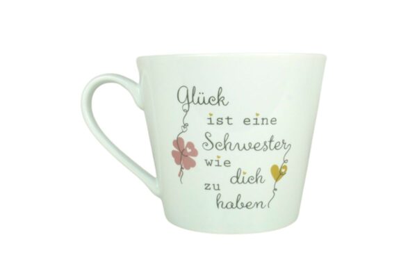 Krasilnikoff Henkeltasse Kaffeetasse Sprüche Tasse Glück ist eine Schwester wie dich zu haben