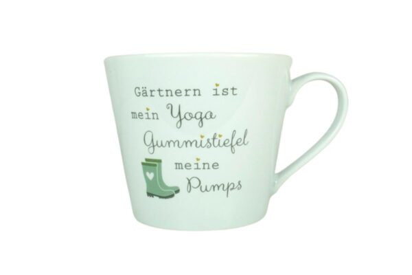 Krasilnikoff Henkeltasse Kaffeetasse Gärtnern ist mein Yoga Gummistiefel meine Pumps