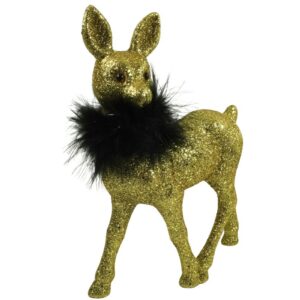 Werner Voß Rehkitz mit schwarzer Federboa und Gold-Glitter Dekofigur